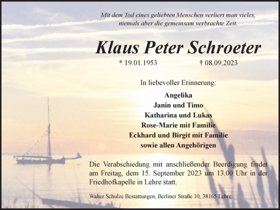 Traueranzeige von Klaus Peter Schroeter von Helmstedter Nachrichten