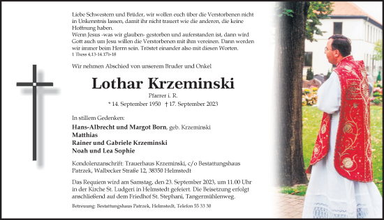 Traueranzeige von Lothar Krzeminski von Helmstedter Nachrichten