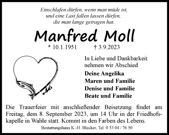 Traueranzeige von Manfred Moll von Braunschweiger Zeitung
