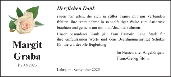 Traueranzeige von Margit Graba von Helmstedter Nachrichten
