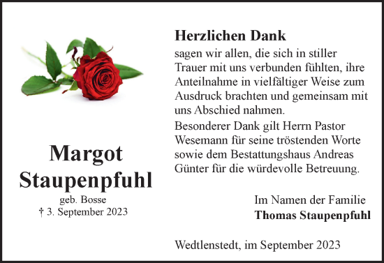 Traueranzeige von Margot Staupenpfuhl von Braunschweiger Zeitung