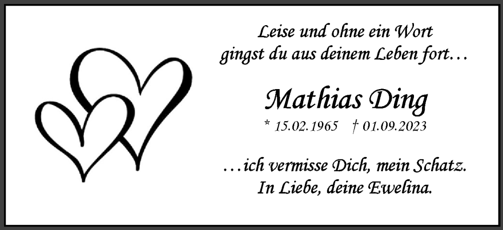  Traueranzeige für Mathias Ding vom 16.09.2023 aus Braunschweiger Zeitung