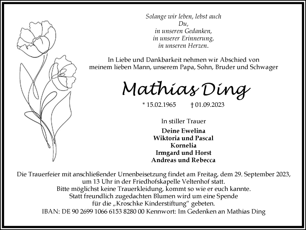  Traueranzeige für Mathias Ding vom 16.09.2023 aus Braunschweiger Zeitung