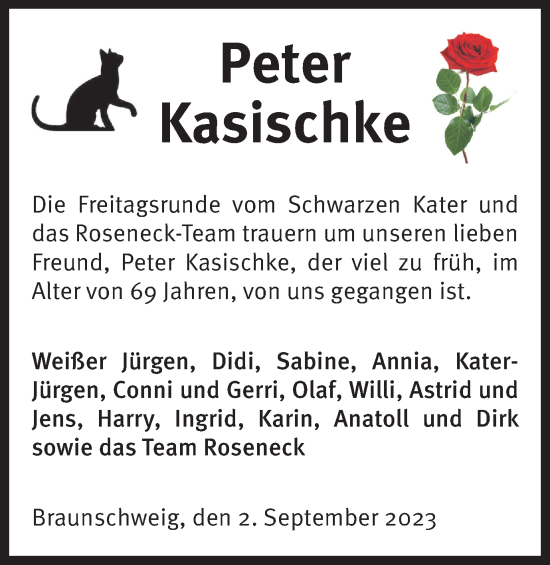 Traueranzeige von Peter Kasischke von Braunschweiger Zeitung