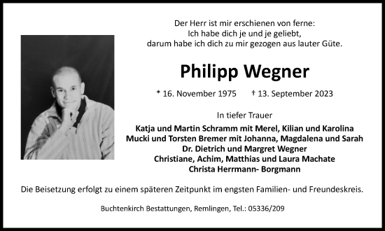 Traueranzeige von Philipp Wegner von Braunschweiger Zeitung