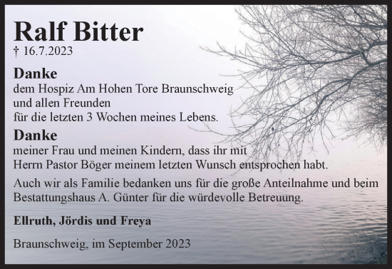 Traueranzeige von Ralf Bitter von Braunschweiger Zeitung
