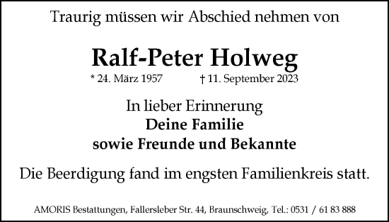 Traueranzeige von Ralf-Peter Holweg von Braunschweiger Zeitung