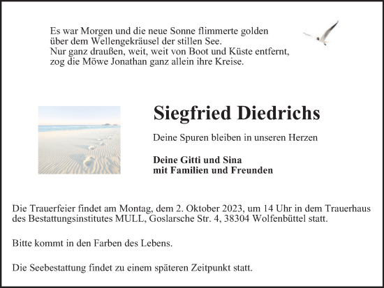 Traueranzeige von Siegfried Diedrichs von Wolfenbütteler Zeitung