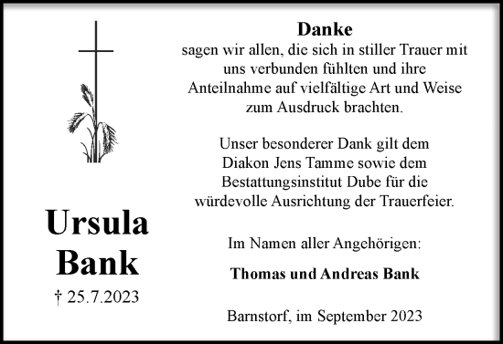 Traueranzeige von Ursula Bank von Braunschweiger Zeitung