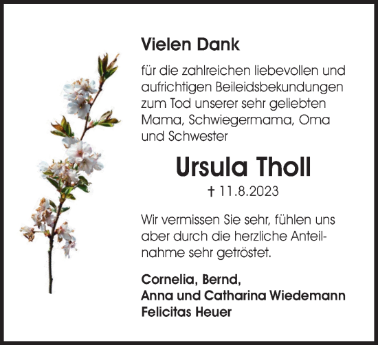 Traueranzeige von Ursula Tholl von Wolfsburger Nachrichten