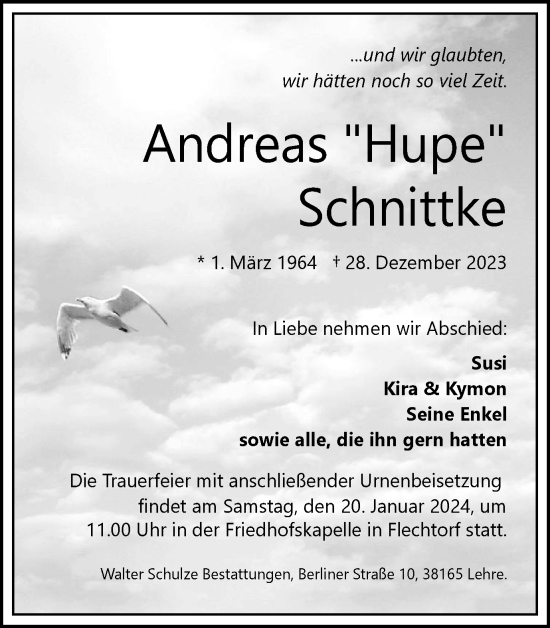 Traueranzeige von Andreas Schnittke von Wolfsburger Nachrichten