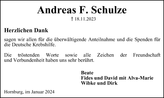 Traueranzeige von Andreas F. Schulze von Braunschweiger Zeitung