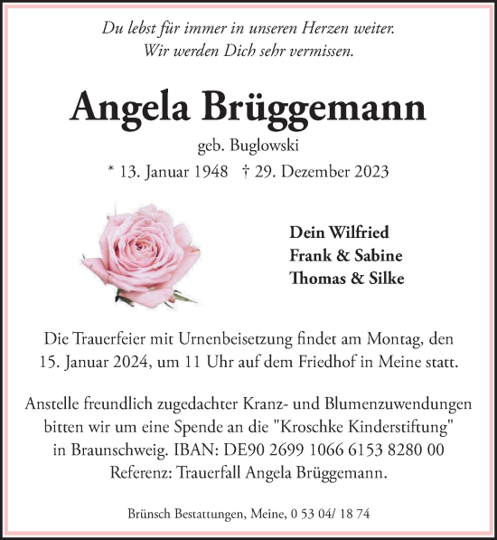 Traueranzeige von Angela Brüggemann von Braunschweiger Zeitung
