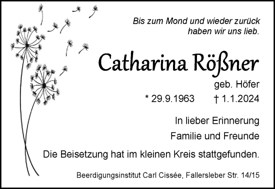 Traueranzeige von Catharina Rößner von Braunschweiger Zeitung