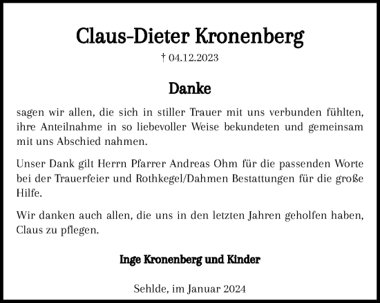 Traueranzeige von Claus-Dieter Kronenberg von Salzgitter-Zeitung