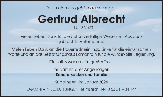 Traueranzeige von Gertrud Albrecht von Helmstedter Nachrichten