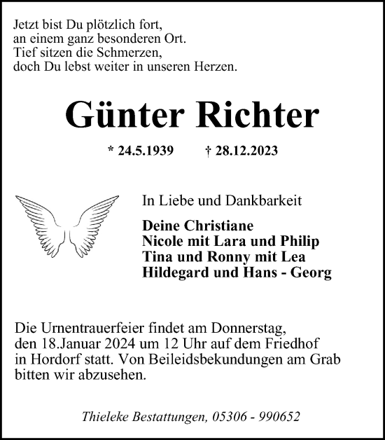 Traueranzeige von Günter Richter von Wolfenbütteler Zeitung