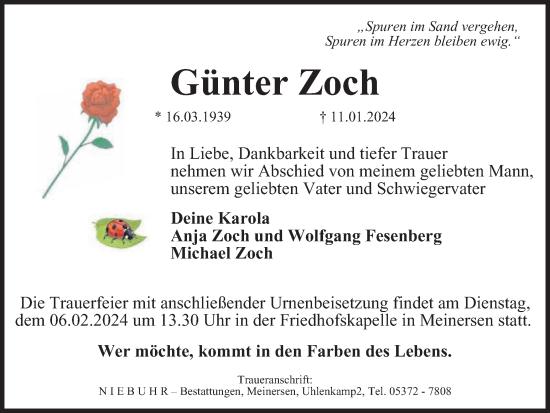 Traueranzeige von Günter Zoch von Braunschweiger Zeitung