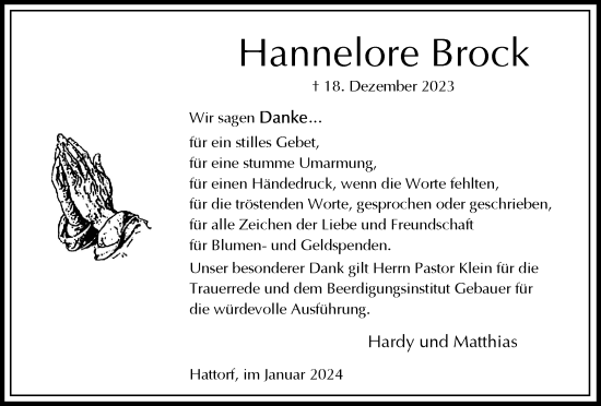 Traueranzeige von Hannelore Brock von Wolfsburger Nachrichten