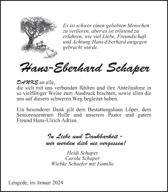 Traueranzeige von Hans-Eberhard Schaper von Braunschweiger Zeitung