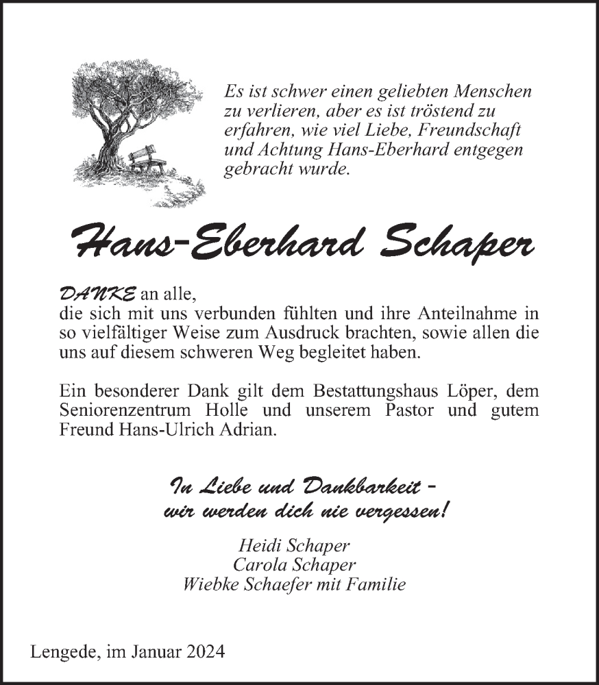  Traueranzeige für Hans-Eberhard Schaper vom 13.01.2024 aus Braunschweiger Zeitung
