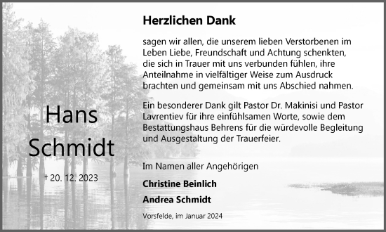 Traueranzeige von Hans Schmidt von Wolfsburger Nachrichten