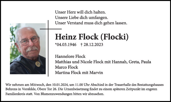 Traueranzeige von Heinz Flock von Wolfsburger Nachrichten