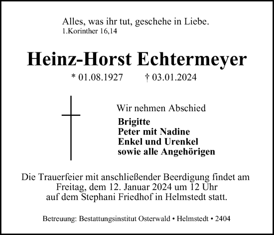 Traueranzeige von Heinz-Horst Echtermeyer von Helmstedter Nachrichten