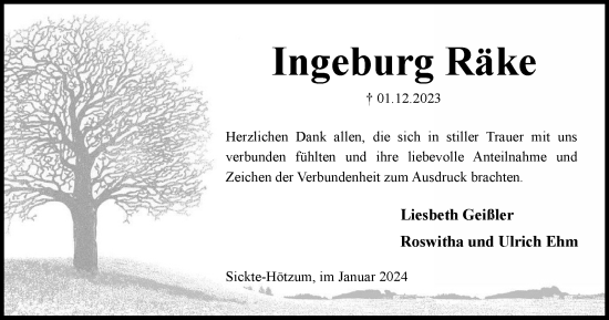 Traueranzeige von Ingeburg Räke von Wolfenbütteler Zeitung