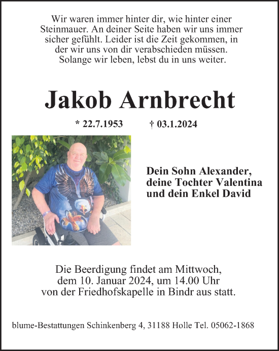 Traueranzeige von Jakob Arnbrecht von Salzgitter-Zeitung