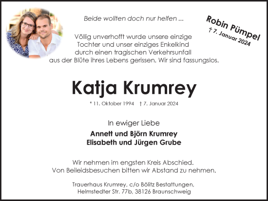 Traueranzeige von Katja Krumrey von Braunschweiger Zeitung