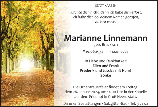 Traueranzeige von Marianne Linnemann von Salzgitter-Zeitung