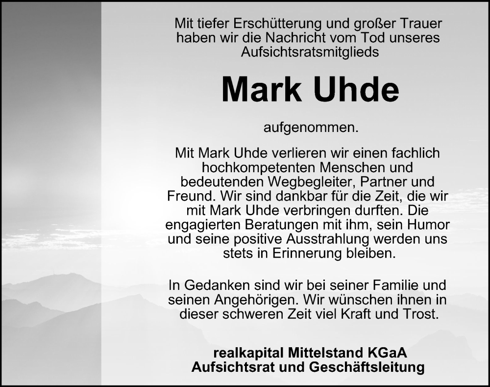  Traueranzeige für Mark Uhde vom 23.01.2024 aus Braunschweiger Zeitung