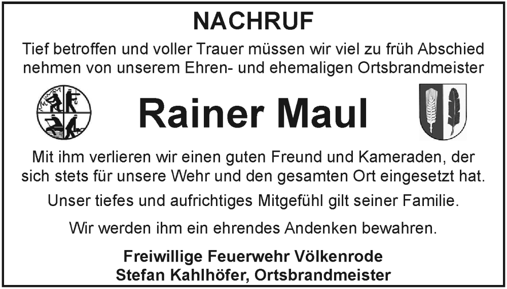  Traueranzeige für Rainer Maul vom 13.01.2024 aus Braunschweiger Zeitung