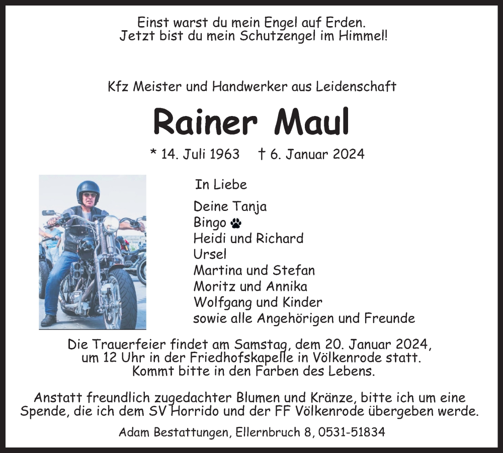  Traueranzeige für Rainer Maul vom 13.01.2024 aus Braunschweiger Zeitung