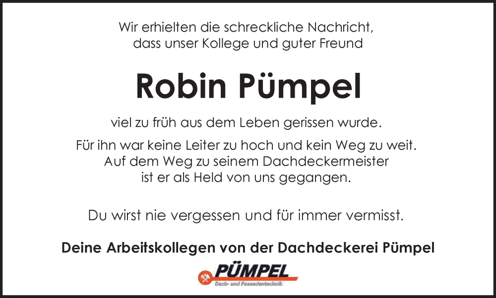  Traueranzeige für Robin Pümpel vom 13.01.2024 aus Braunschweiger Zeitung