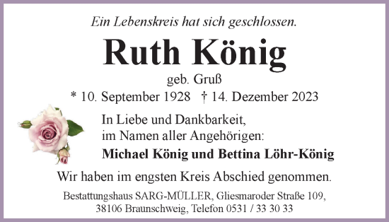 Traueranzeige von Ruth König von Braunschweiger Zeitung