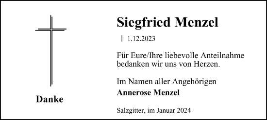 Traueranzeige von Siegfried Menzel von Salzgitter-Zeitung