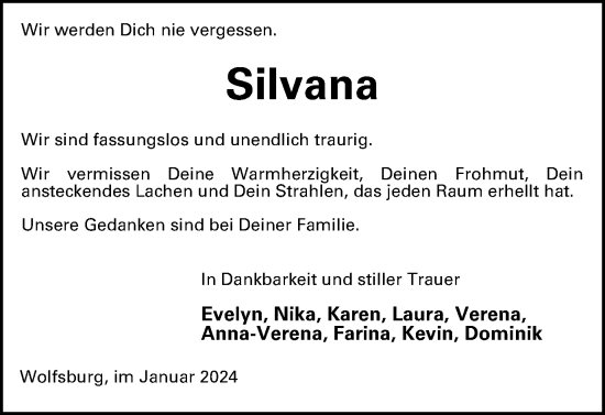 Traueranzeige von Silvana  von Wolfsburger Nachrichten