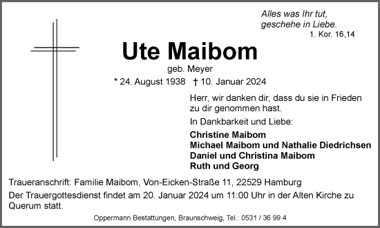 Traueranzeige von Ute Maibom von Braunschweiger Zeitung