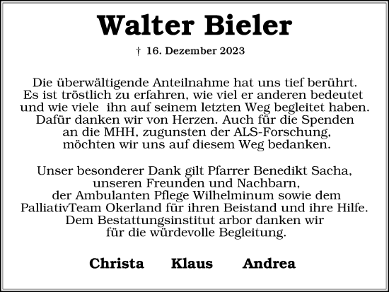 Traueranzeige von Walter Bieler von Braunschweiger Zeitung