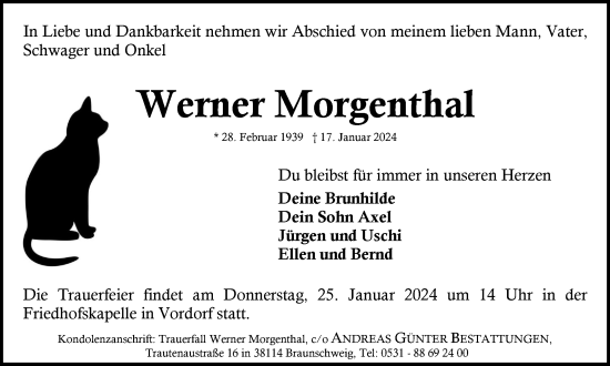 Traueranzeige von Werner Morgenthal von Braunschweiger Zeitung