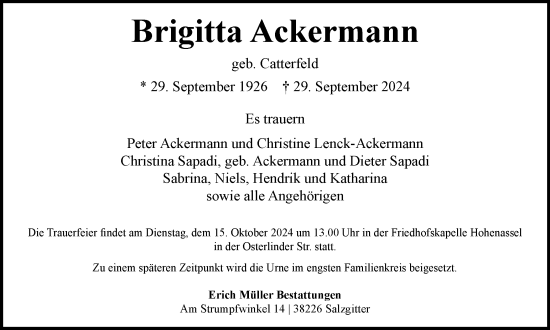 Traueranzeige von Brigitta Ackermann von Salzgitter-Zeitung