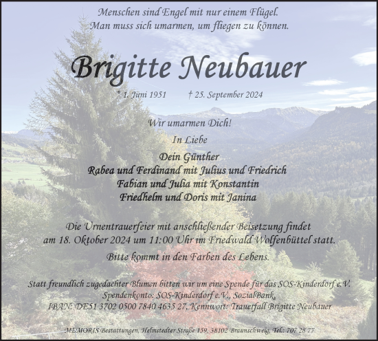 Traueranzeige von Brigitte Neubauer von Braunschweiger Zeitung