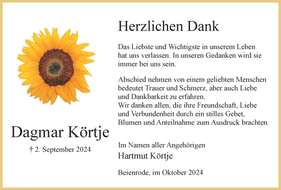 Traueranzeige von Dagmar Körtje von Wolfsburger Nachrichten