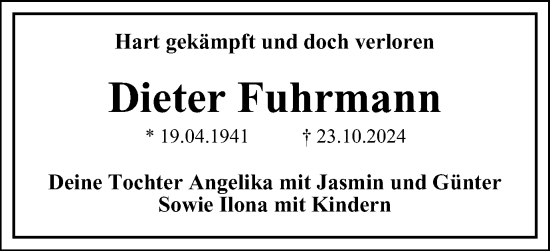 Traueranzeige von Dieter Fuhrmann von Braunschweiger Zeitung