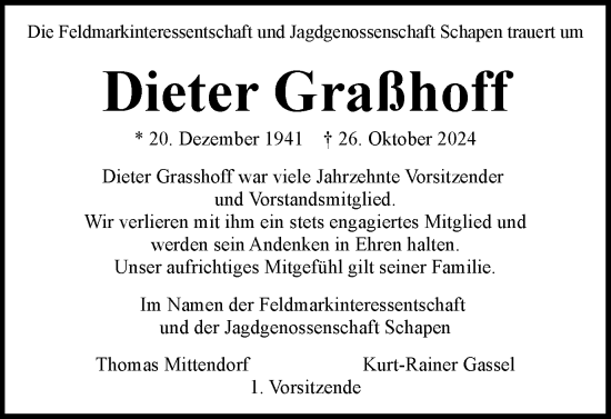 Traueranzeige von Dieter Graßhoff von Braunschweiger Zeitung