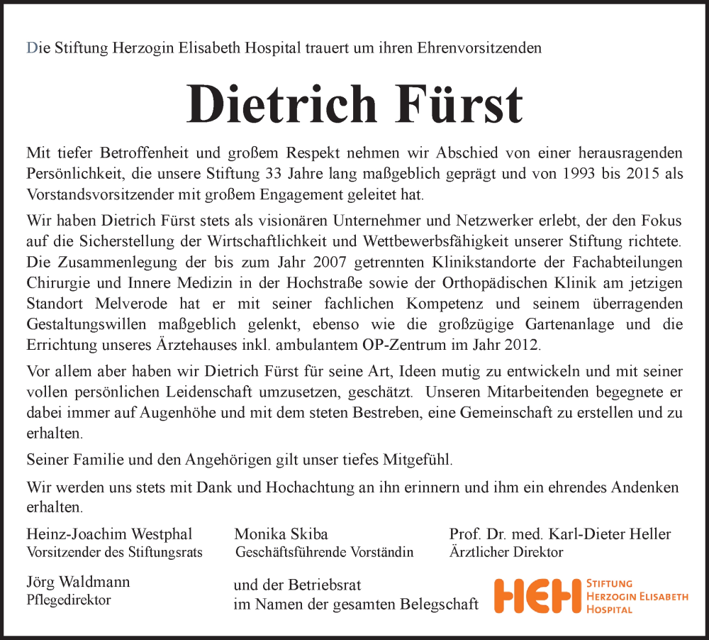  Traueranzeige für Dietrich Fürst vom 19.10.2024 aus Braunschweiger Zeitung