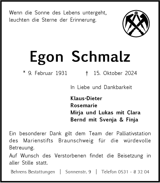 Traueranzeige von Egon Schmalz von Braunschweiger Zeitung
