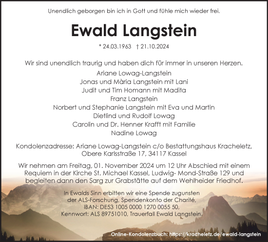 Traueranzeige von Ewald Langstein von Braunschweiger Zeitung